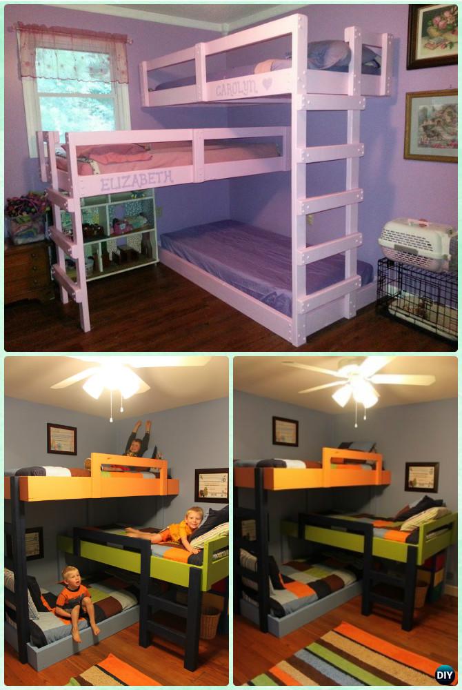 DIY Triple Bunk Bed Instructions-DIY Kids Bunk Bed Free Plans