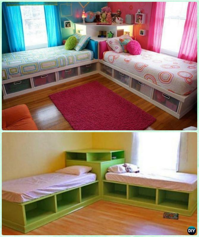 DIY Twin Corner Bed Storage Bed with Coner Unit Instructions-DIY Kids Bunk Bed Free Plans
