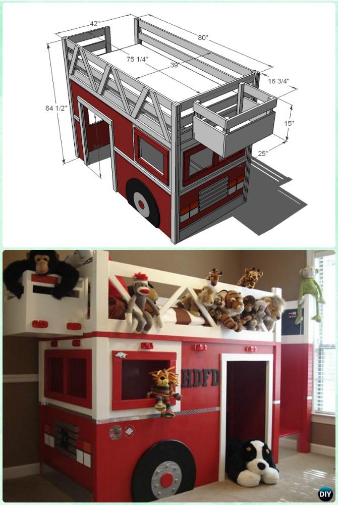 DIY Fire Truck Bed Playhouse Instructions-DIY Kids Bunk Bed Free Plans
