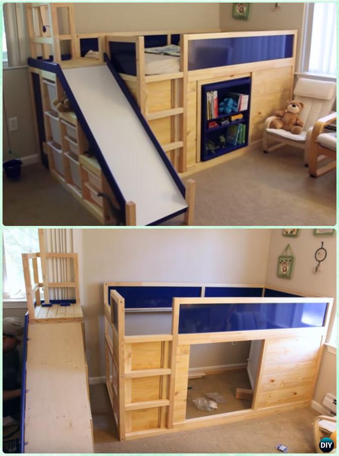 DIY Side Slide Bed Playhouse Instructions-DIY Kids Bunk Bed Free Plans