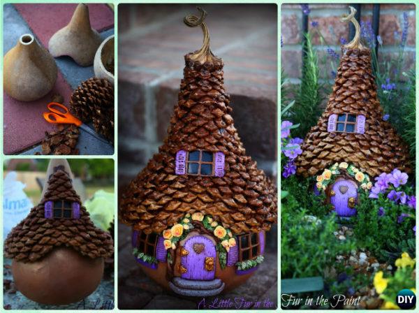 DIY Gourd Pine Cone Fairy House Instruction - Kids Pine Cone Craft Ideas Projects