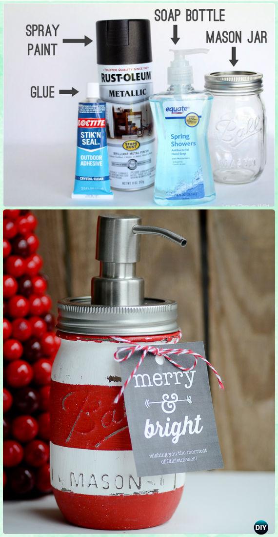 DIY Mason Jar Soap Dispenser Instructions - DIY Mason Jar Christmas Gift Wrapping Ideas