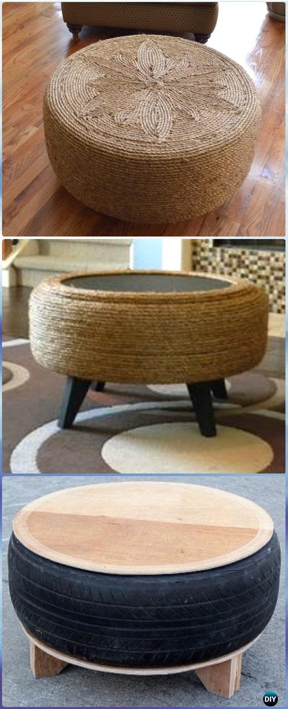 DIY Rope Tire Table Instructions - DIY Old Tire Furniture Ideas