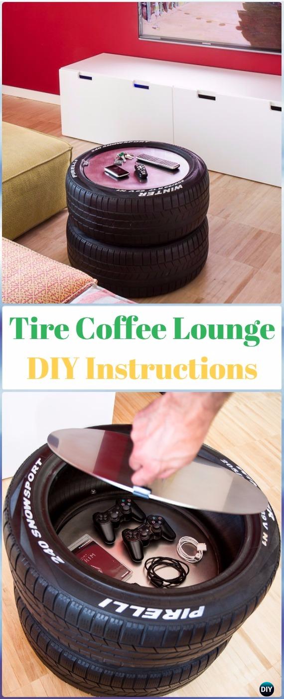 DIY Tire Coffee Lounge Instructions - DIY Old Tire Furniture Ideas