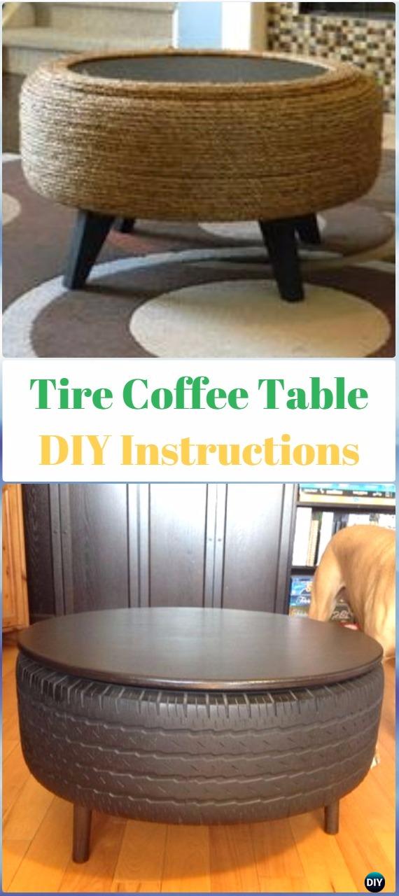 DIY Recycled Tire Coffee Table Instructions - DIY Old Tire Furniture Ideas&Tutorials