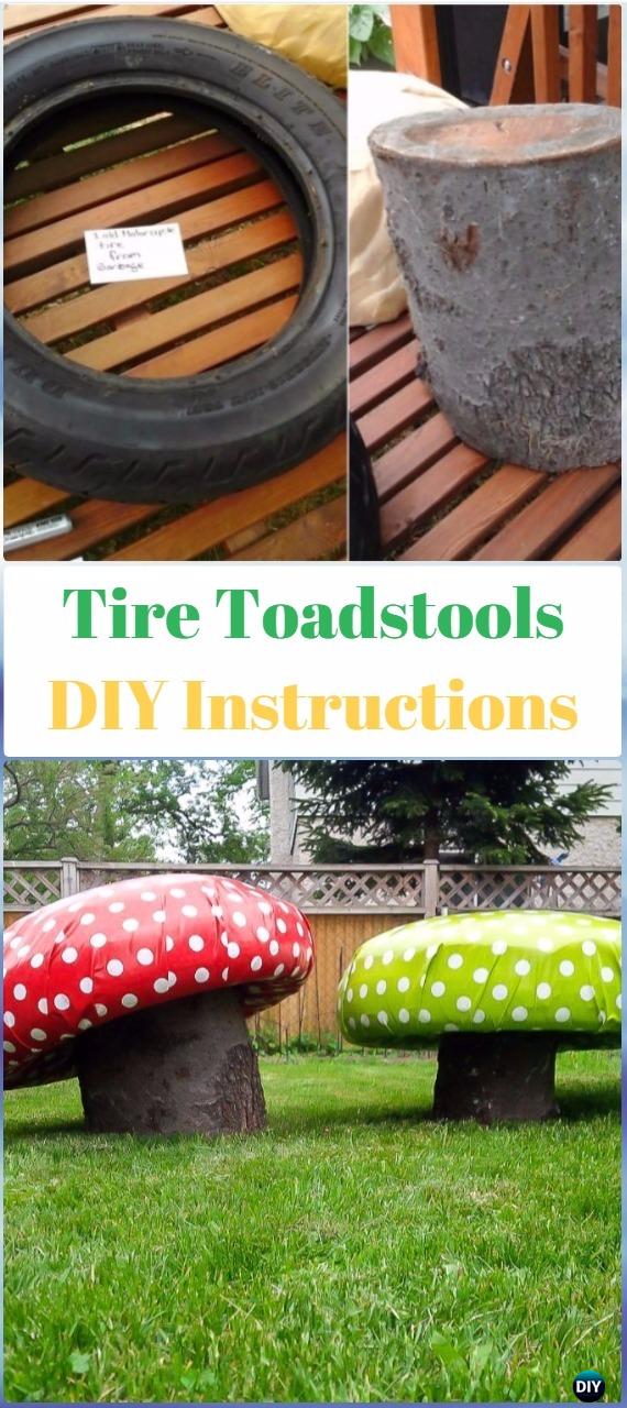 DIY Tire Garden Toadstools Instructions - DIY Old Tire Furniture Ideas&Tutorials
