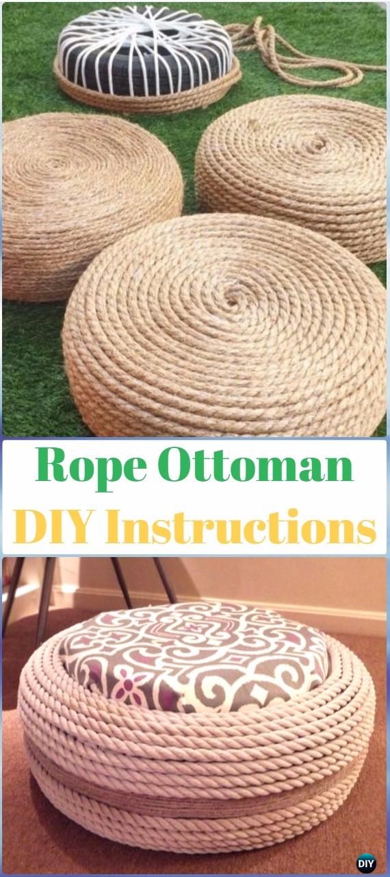 DIY Rope Tire Ottoman Instructions - DIY Old Tire Furniture Ideas