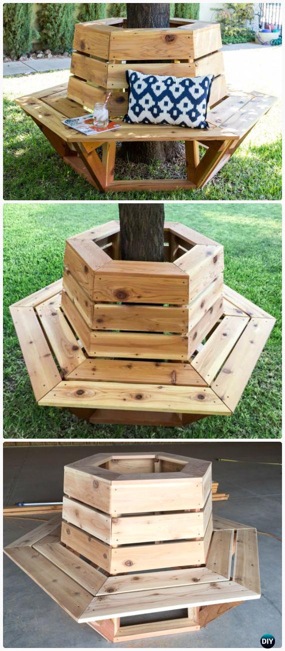 DIY Hexagon Cedar Bench Instructions Free Plan - Outdoor Garden Bench Ideas 