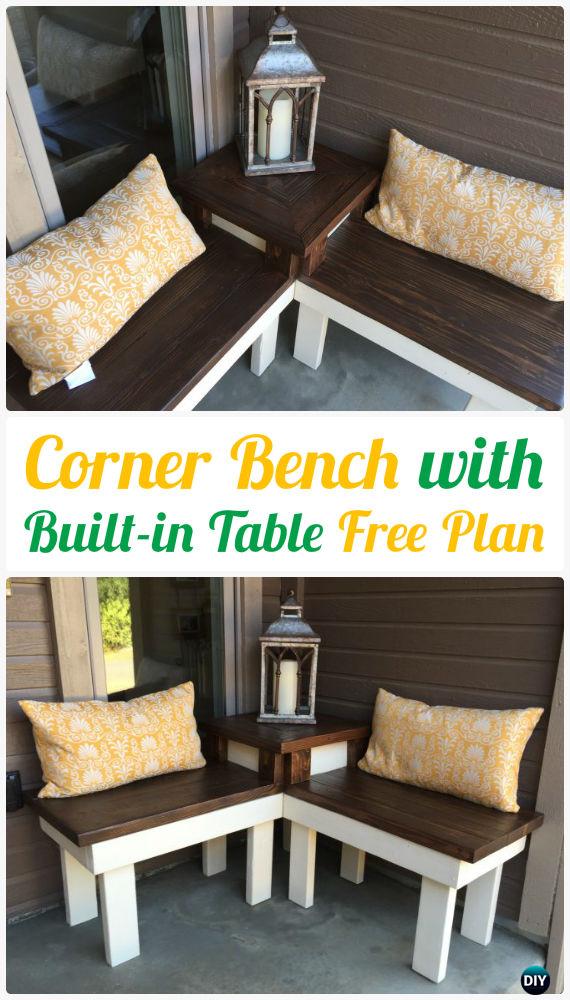 DIY Corner Bench with Built-in Table Free Plan Instructions - DIY Outdoor Patio Furniture Ideas