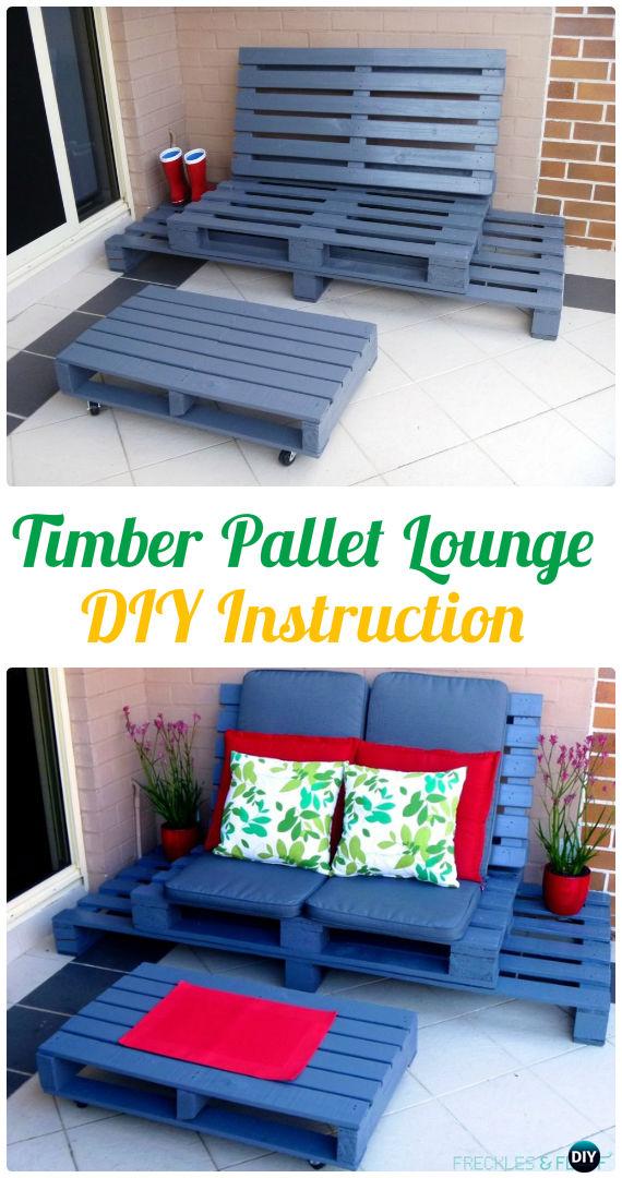 DIY Timber Wood Pallet Lounge Instructions - Outdoor Patio Furniture Ideas Instructions 