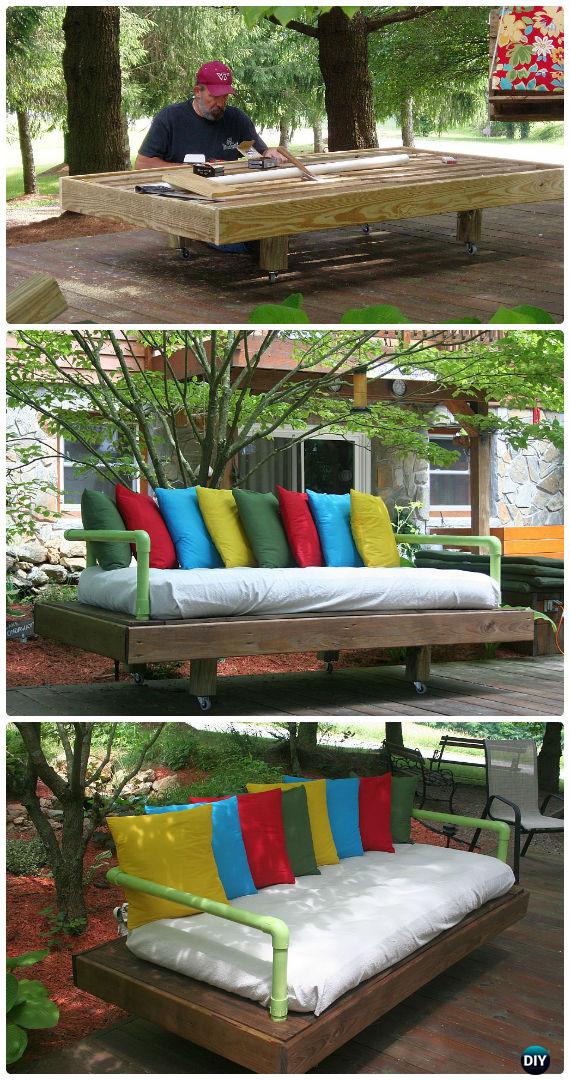 DIY PVC Frame Pallet Daybed Bench Instructions - Outdoor Patio Furniture Ideas Instructions 