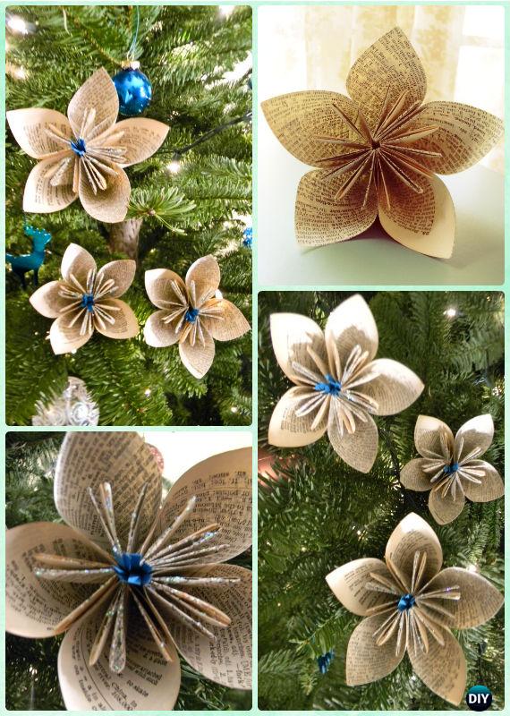 DIY Glitter Paper Flower Ornament Instruction- DIY Paper Christmas Tree Ornament Craft Ideas