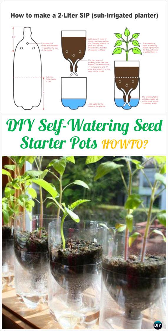 DIY Self-Watering Seed Starter Pots Instructions - DIY Plastic Bottle Garden Projects & Ideas 