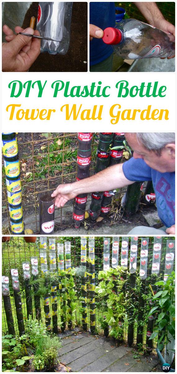 DIY Vertical Plastic Bottle Tower Gardening Instructions - DIY Plastic Bottle Garden Projects & Ideas 