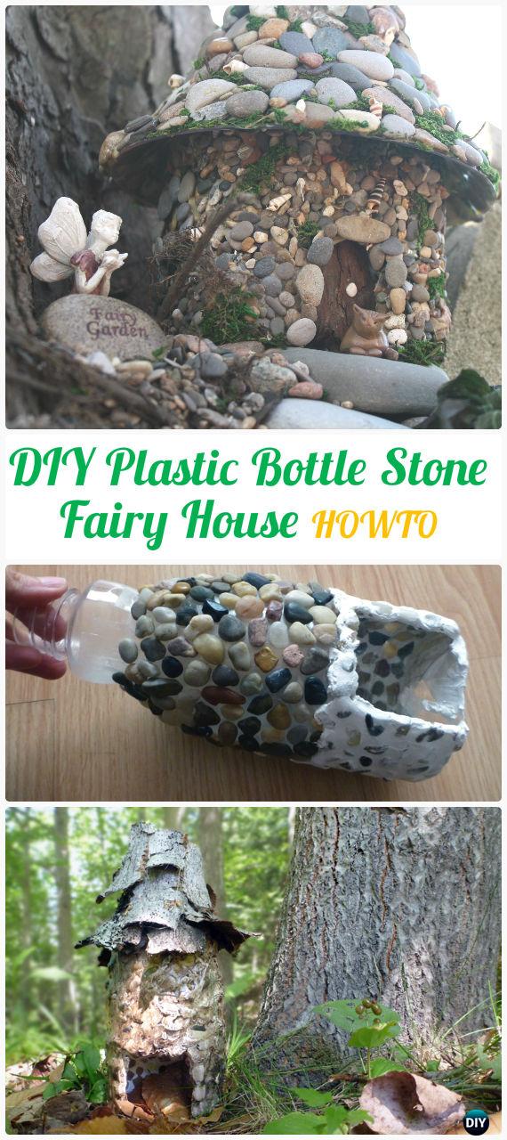 DIY Plastic Bottle Stone Fairy House Instructions - DIY Plastic Bottle Garden Projects & Ideas 