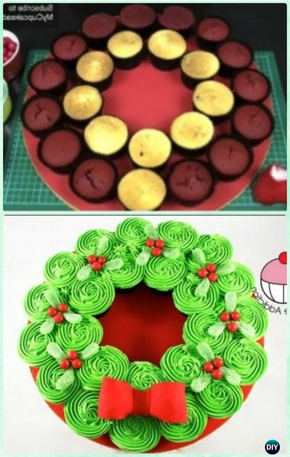 DIY Christmas Wreath Pull Apart Cupcake Cake Instruction Tutorial -DIY Pull Apart Christmas Cupcake Cake Design Ideas 