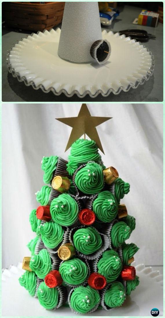 DIY 3D Christmas Tree Pull Apart Cupcake Cake Stand Instruction Tutorial -DIY Pull Apart Christmas Cupcake Cake Design Ideas 