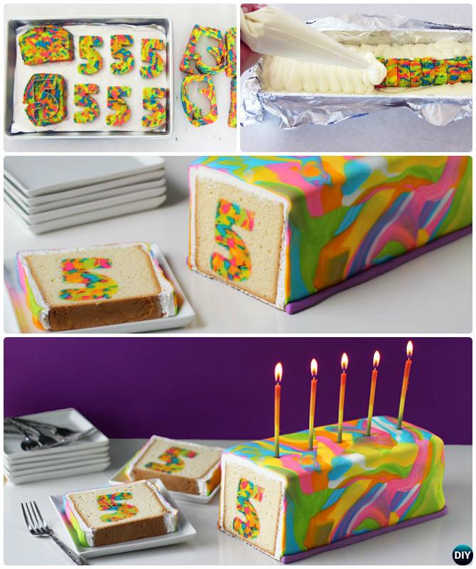 DIY Rainbow Tie Dye Surprise Cake Instructions- DIY Rainbow Cake Recipes