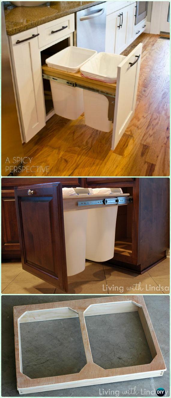 DIY Pull Out Trash & Recycling Bin Instruction - DIY Space Saving Hacks to Organize Your Kitchen 