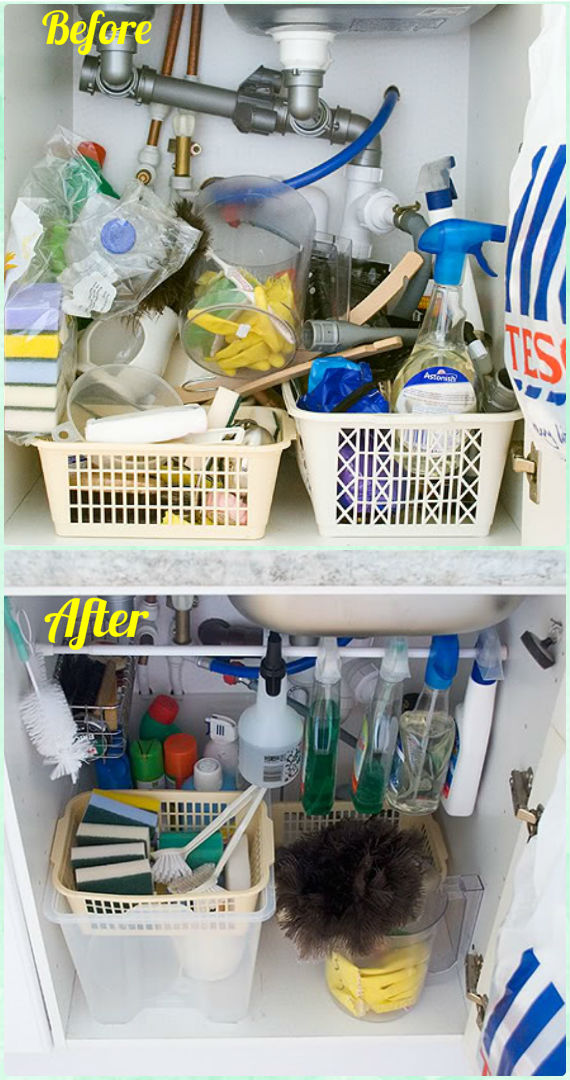 DIY Under Sink Cleaning Supply Organization - DIY Space Saving Hacks to Organize Your Kitchen