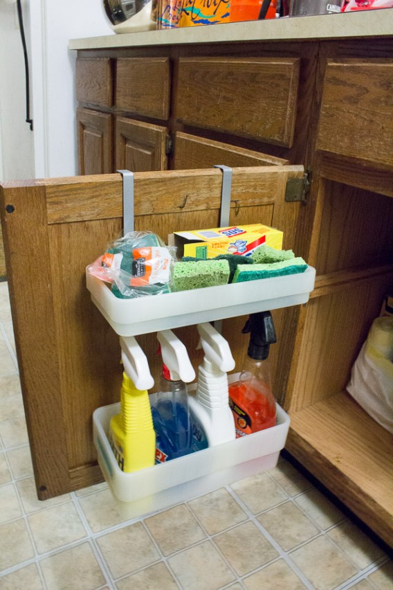 Cleaning Supply Organization under sink- DIY Space Saving Hacks to Organize Your Kitchen