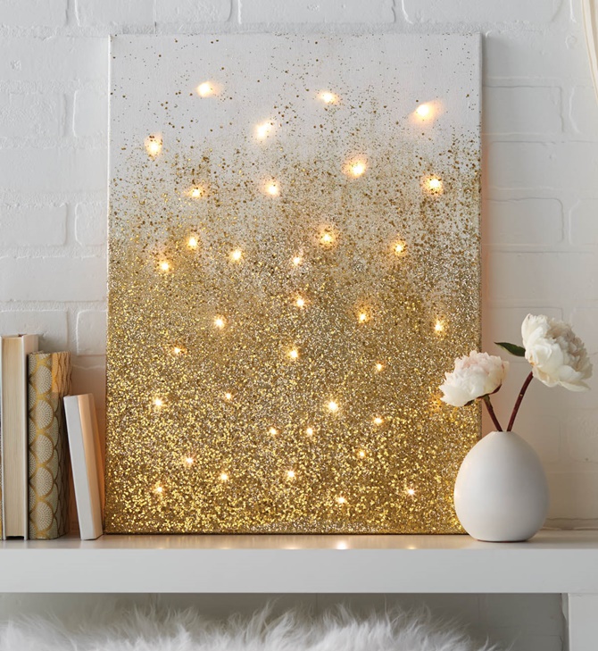 DIY String Light Backlit Canvas Art Ideas Crafts - Light Up Glitter Canvas DIY How To