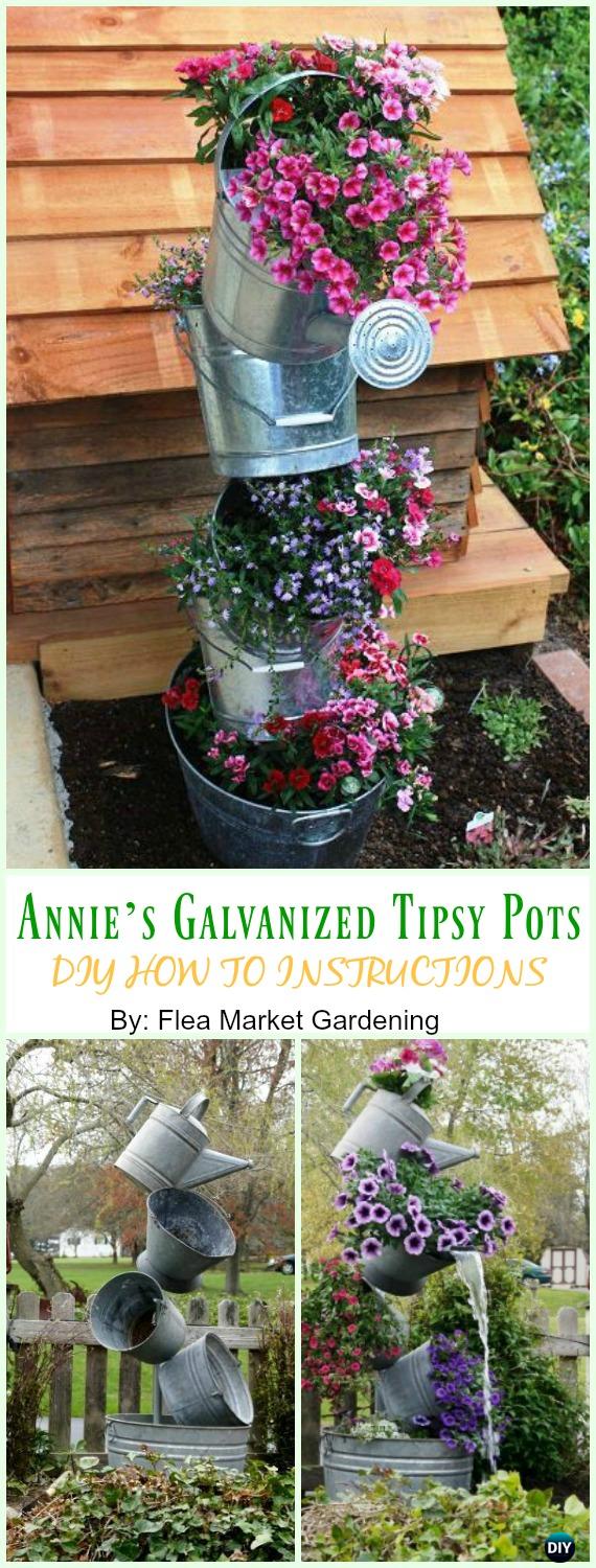 Annie’s Galvanized Tipsy Pots DIY Instruction - DIY Tipsy #Vertical Pot Planter DIY Projects & Instructions #Gardening