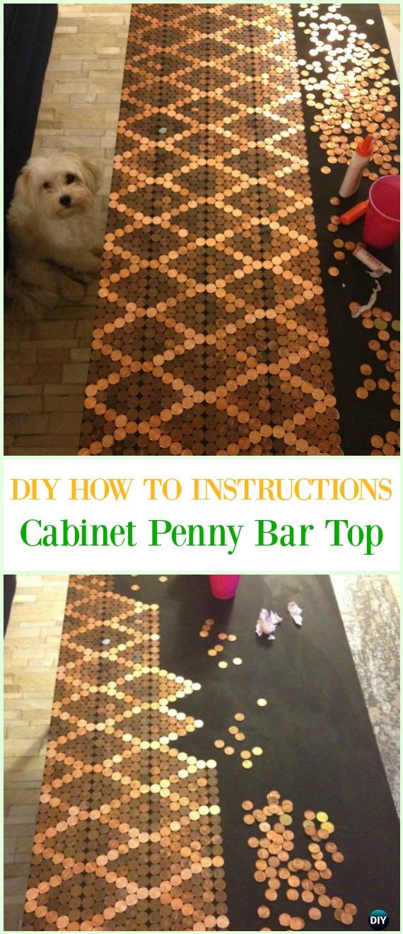 DIY Cabinet Penny Bar Top Tutorial - Cool DIY Ways to Decorate Home & Garden with Pennies #Recycle; #Penny; #HomeDecor