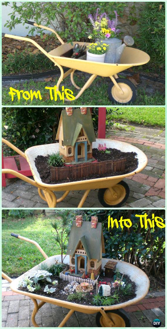 DIY Wheel Barrow Miniature Primitive Garden Instruction - DIY WheelBarrow Miniature Garden Projects 