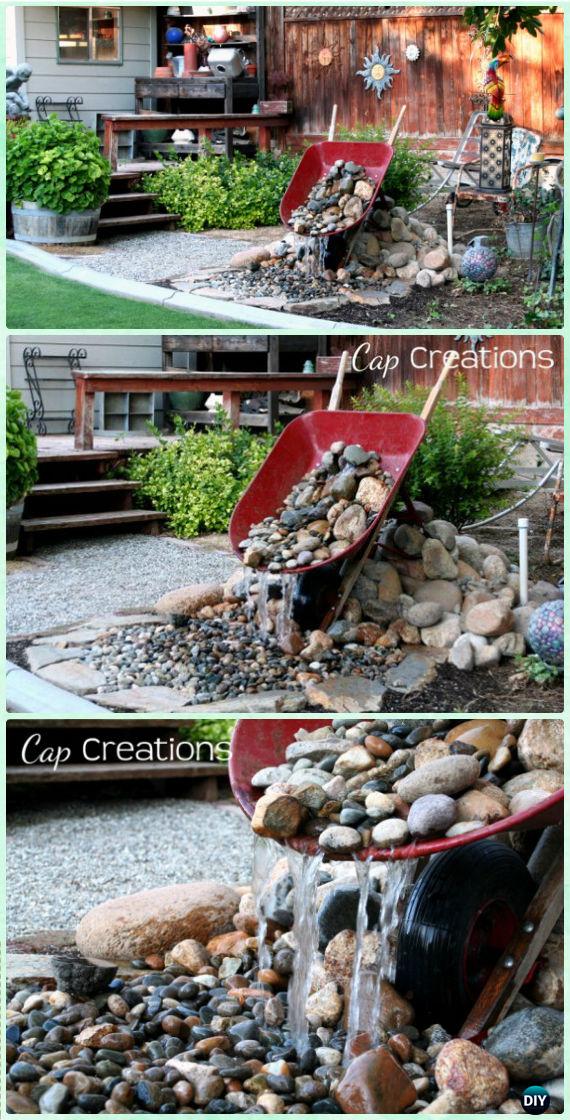 DIY Wheelbarrow Water Fountain Garden Instruction - DIY WheelBarrow Miniature Garden Projects 