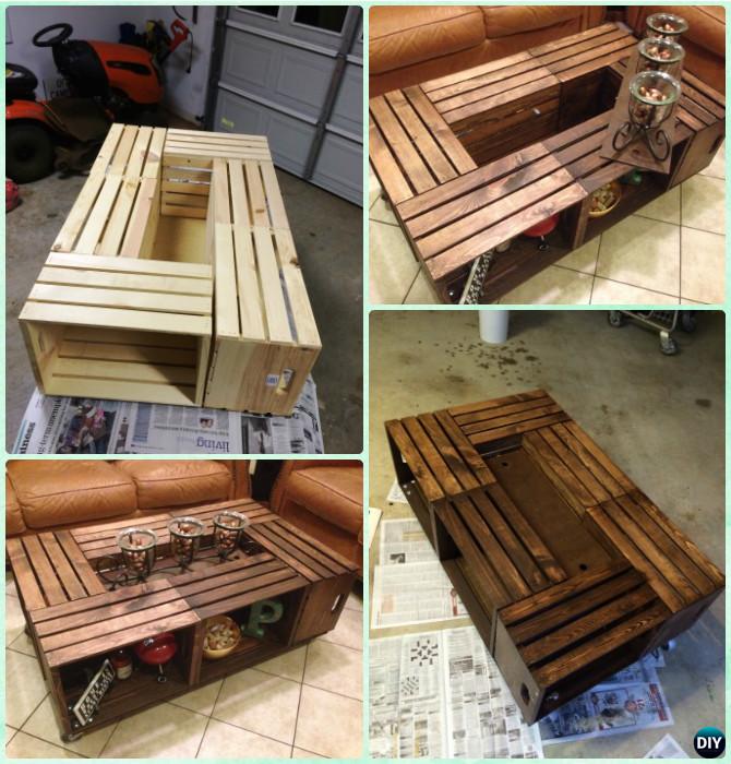 DIY Wine Wood Crate Coffee Table Free Plans - Six-Crate Coffee Table 