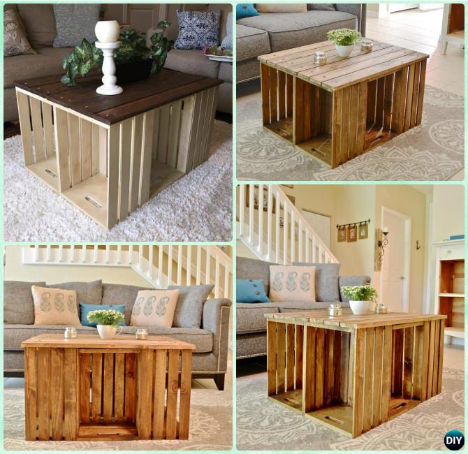 DIY Wine Wood Crate Coffee Table Free Plans - Six-Crate Coffee Table 