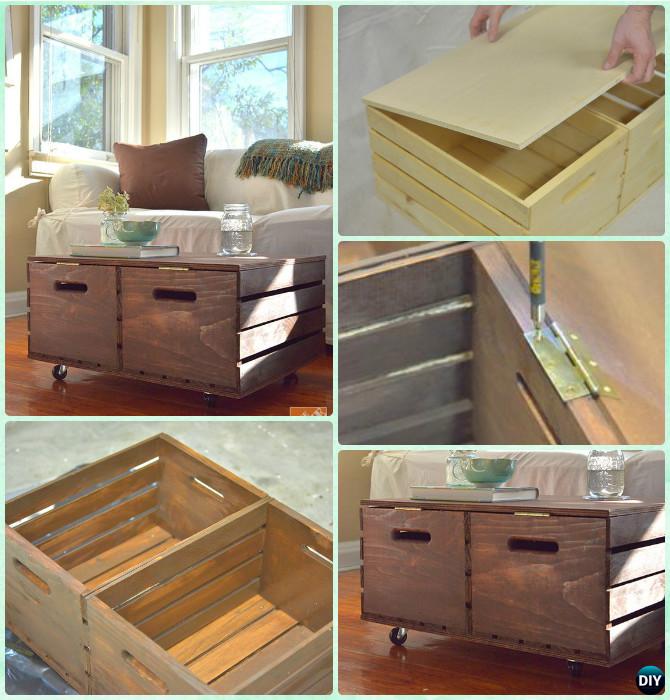DIY Wine Wood Crate Coffee Table Free Plans - Two-Crate Coffee Table 