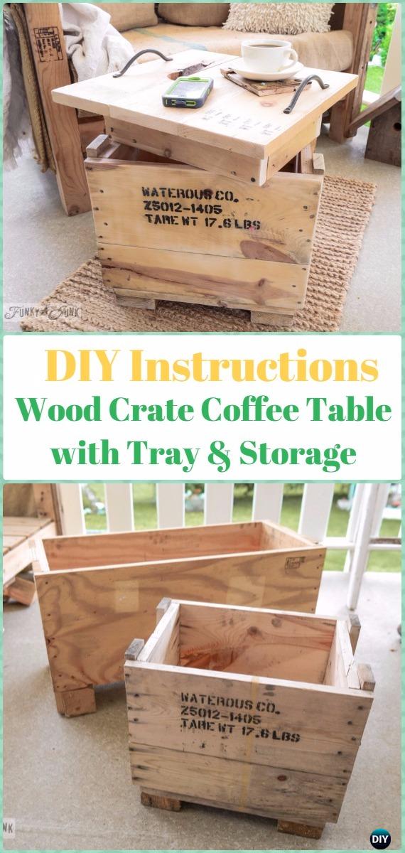 DIY Wood Crate Coffee Table with Tray& Storage Instructions - DIY Wood Crate Furniture Ideas Projects 