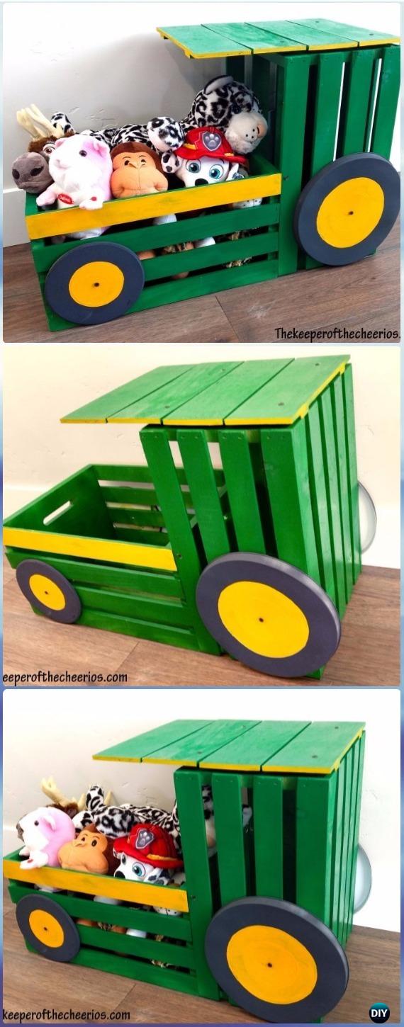 DIY Wood Crate Tractor Toy Box Instructions - DIY Wood Crate Furniture Ideas Projects 