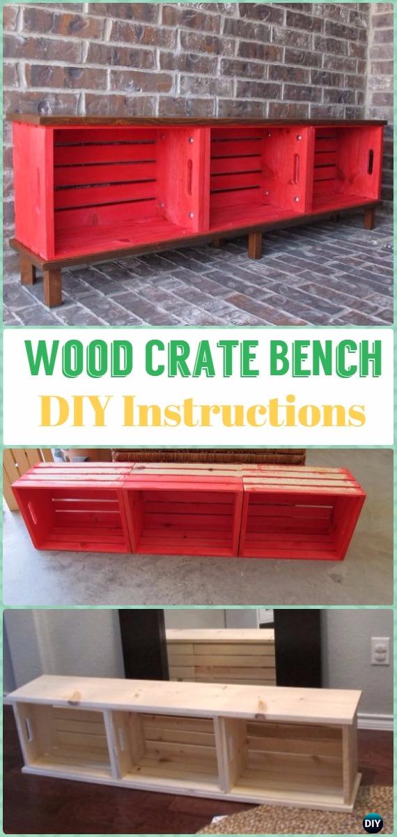 DIY Wood Crate Bench Instructions - DIY Wood Crate Furniture Ideas Projects 