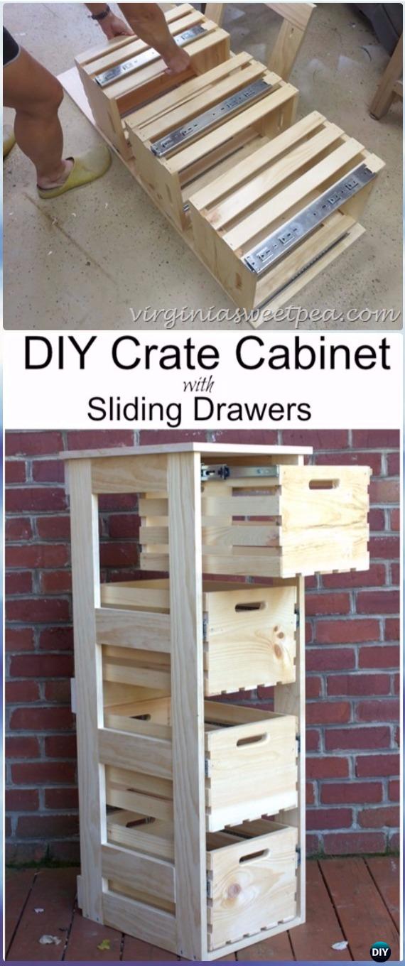 DIY Crate Cabinet with Sliding Drawers Instructions - DIY Wood Crate Furniture Ideas Projects