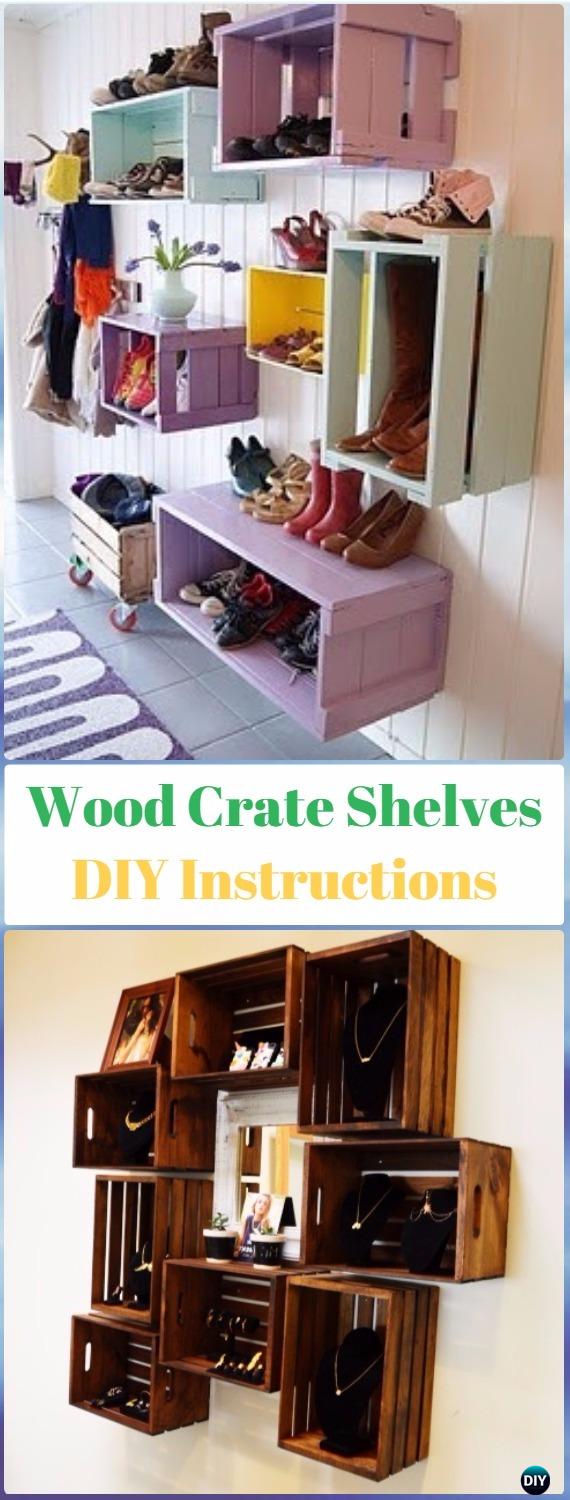 DIY Wood Crate Shelves Instructions - DIY Wood Crate Furniture Ideas Projects