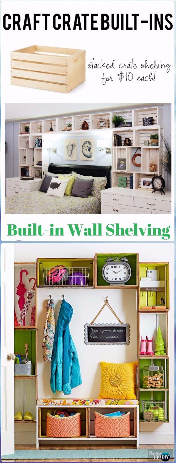 DIY Wood Crate Built in Shelving Instructions - DIY Wood Crate Furniture Ideas Projects
