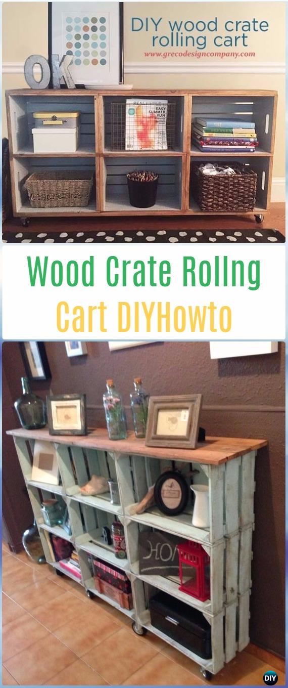 DIY Wood Crate Rolling Cart / Entryway Table Instruction- DIY Wood Crate Furniture Ideas Projects