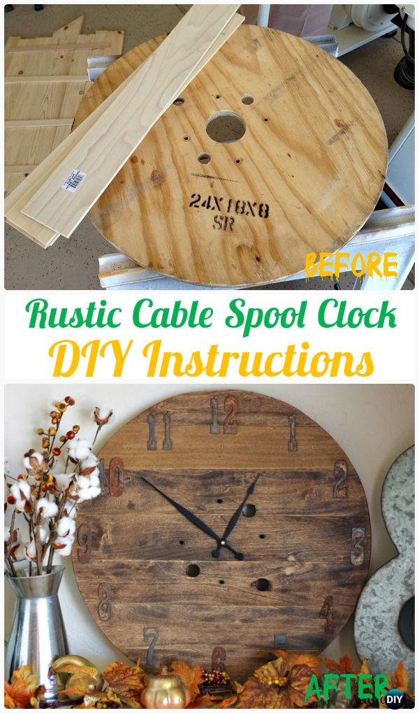 DIY Rustic Cable Wood Spool Clock Instruction - Wood Wire Spool Recycle Ideas