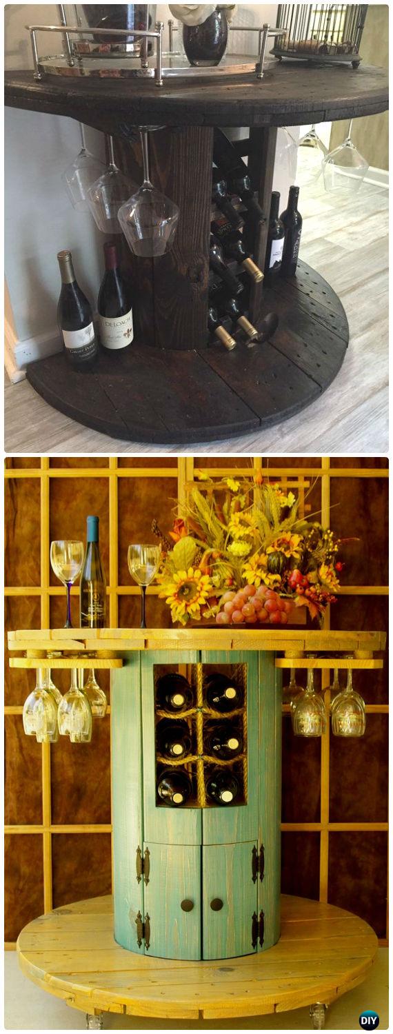 DIY Wire Spool Wine Bar Instruction - Wood Wire Spool Recycle Ideas