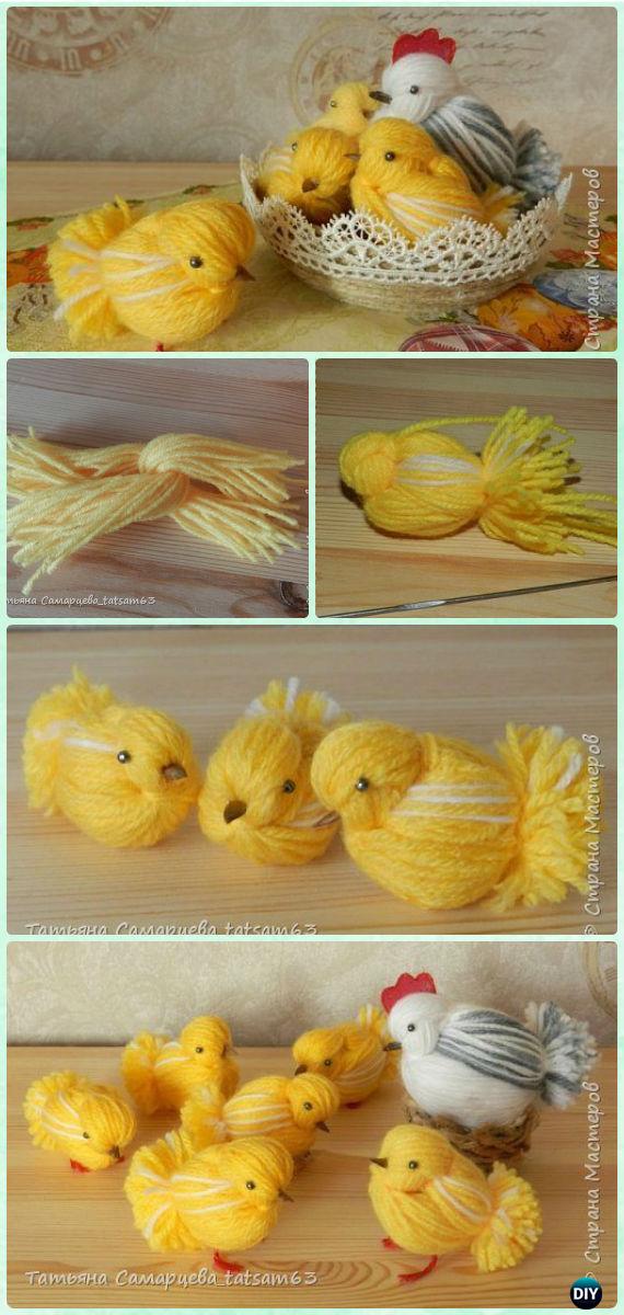 DIY Yarn Chickens Instruction - Yarn Crafts No Crochet DIY Yarn Chickens Instruction - Yarn Crafts No Crochet