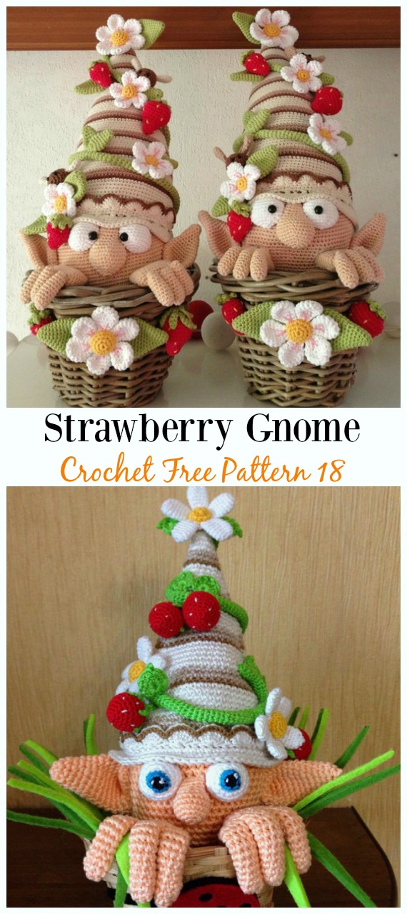 Strawberry Gnome Amigurumi Crochet Free Pattern -  Free#Amigurumi; #Gnome; Toy Softies Crochet Patterns