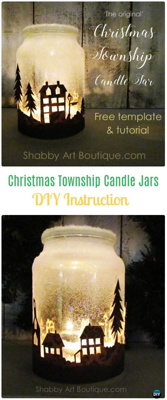 DIY Christmas Township Candle Jars Tutorial - Frosted Mason Jar Glass Container Craft Projects DIY Instructions
