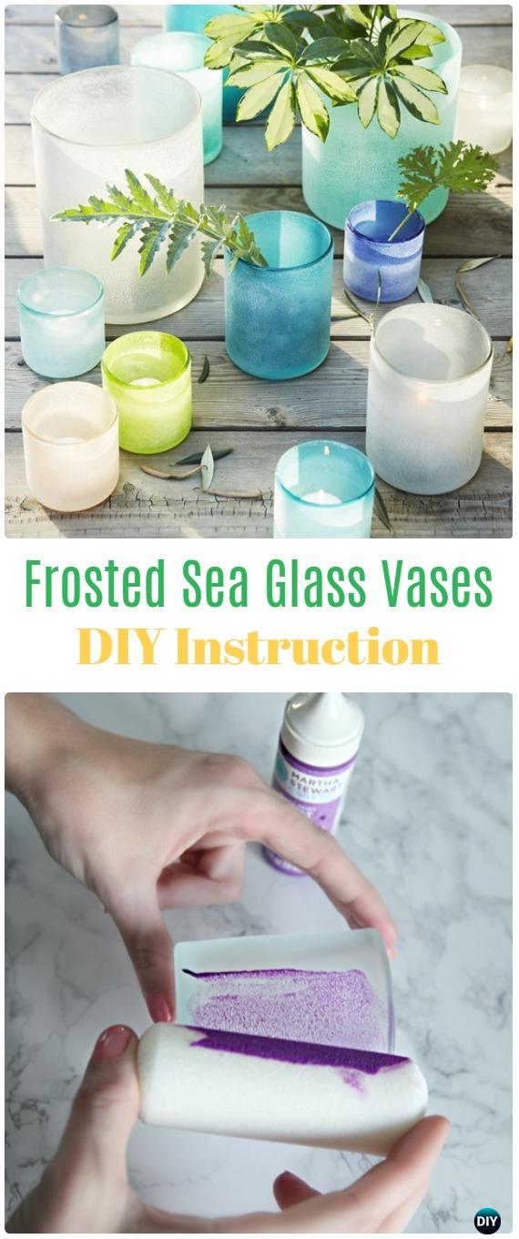 DIY Frosted Sea Glass Vases Tutorial - Frosted Mason Jar Glass Container Craft Projects DIY Instructions
