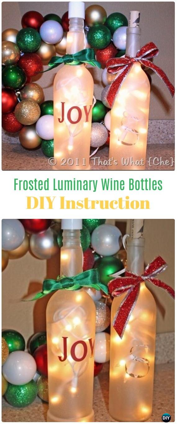 DIY Frosted Luminary Wine Bottles Tutorial - Frosted Mason Jar Glass Container Craft Projects DIY Instructions