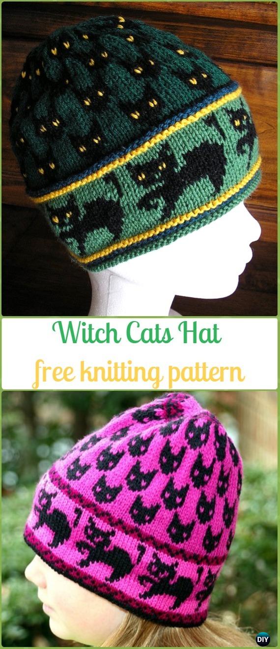 Knit Witch Cats Hat Free Pattern - Fun Kitty Cat Hat Free Knitting Patterns