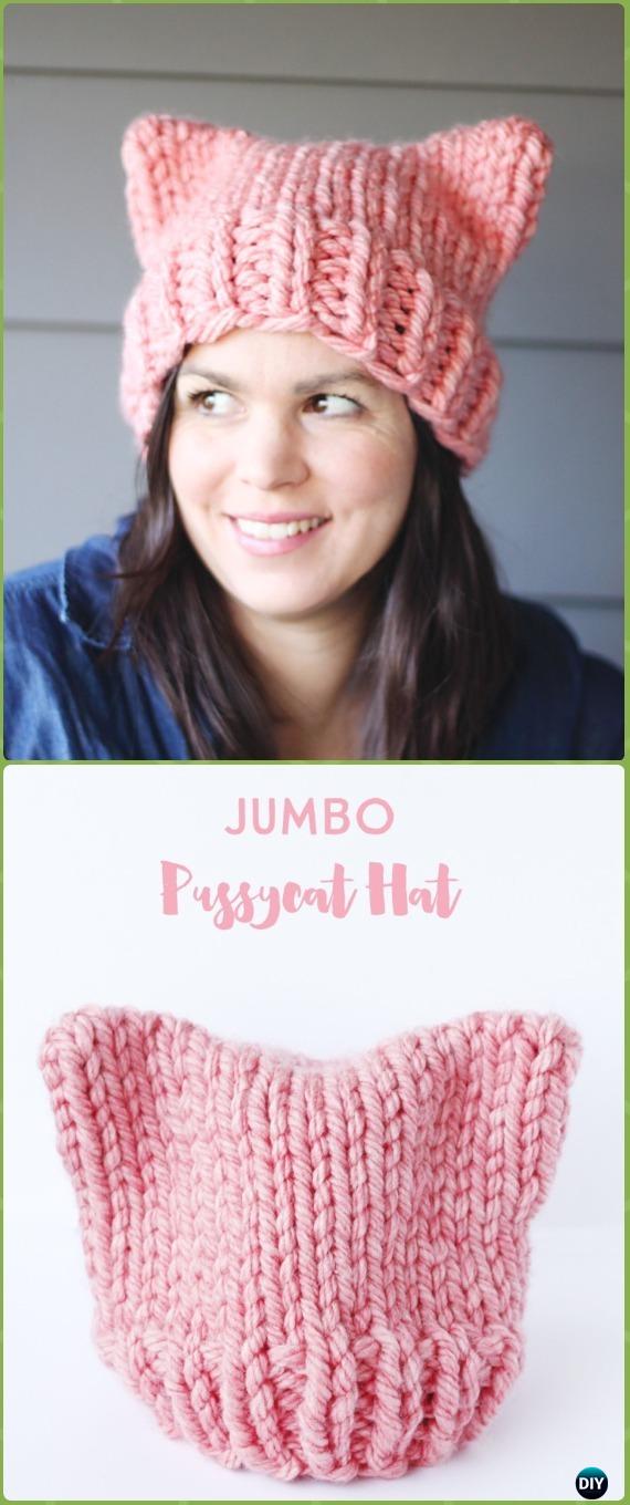 Knit Jumbo Pussycat Hat Free Pattern - Fun Kitty Cat Hat Free Knitting Patterns