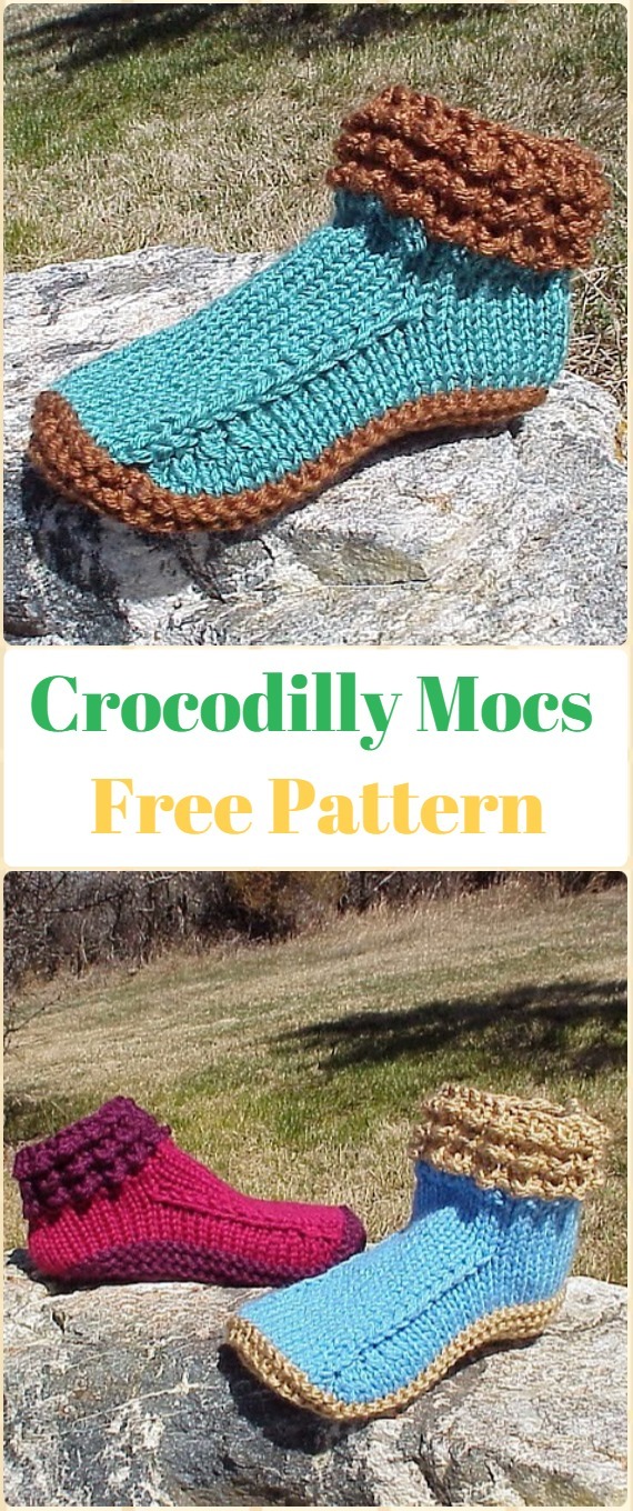 Knit Crocodilly Mocs Free Pattern - Knit Adult Slippers Free Patterns